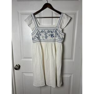Greek Inspired White And Blue Linen Dress Large